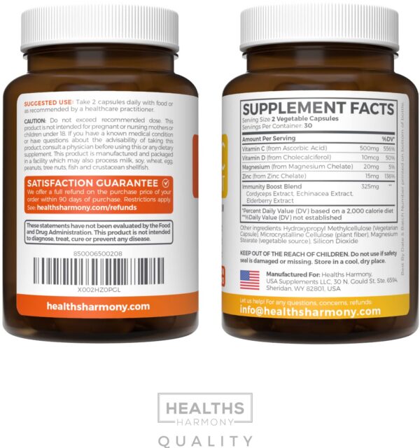 Version 1.0.0 Mezcla de saúco y vitaminas en cápsulas para inmunidad diaria Healths Harmony