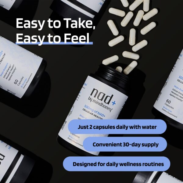 Interior del frasco con cápsulas MindHONEY NAD+