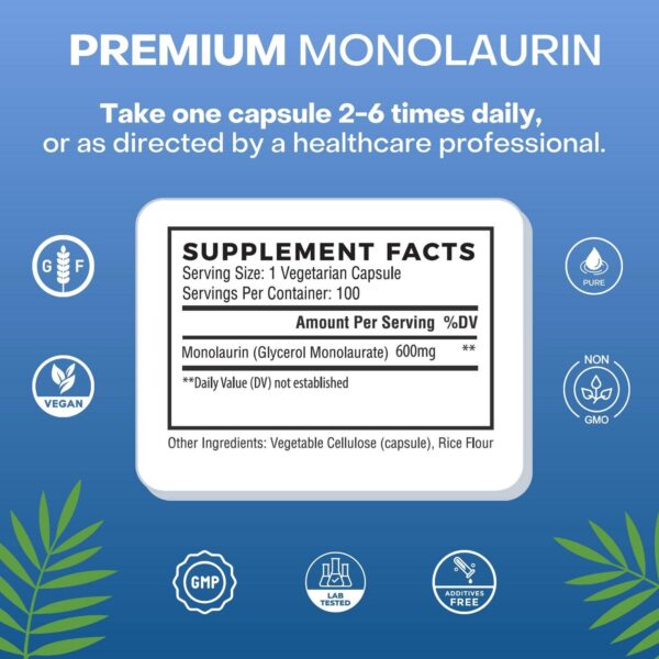Monolaurin Premium 600mg en empaque Natural Cure Labs
