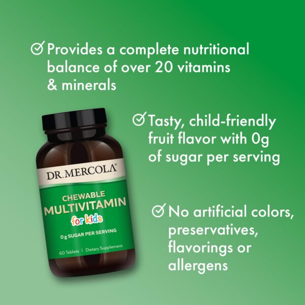 Multivitaminico Dr. Mercola para niños sin azúcar en tabletas masticables