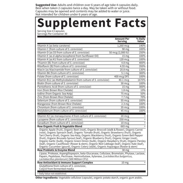 Multivitamínico con mezcla de alimentos y probióticos Garden of Life