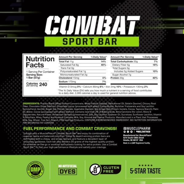 Detalle etiqueta barras MusclePharm Combat alto en proteína