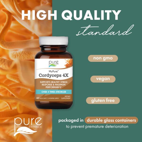Etiqueta MyPure Cordyceps 4X con beneficios tradicionales e ingredientes