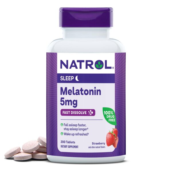 Caja y frascos Natrol melatonina 10mg 5mg para sueño