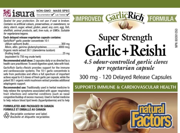 Natural Factors GarlicRich cápsulas vegetarianas extracto ajo reishi