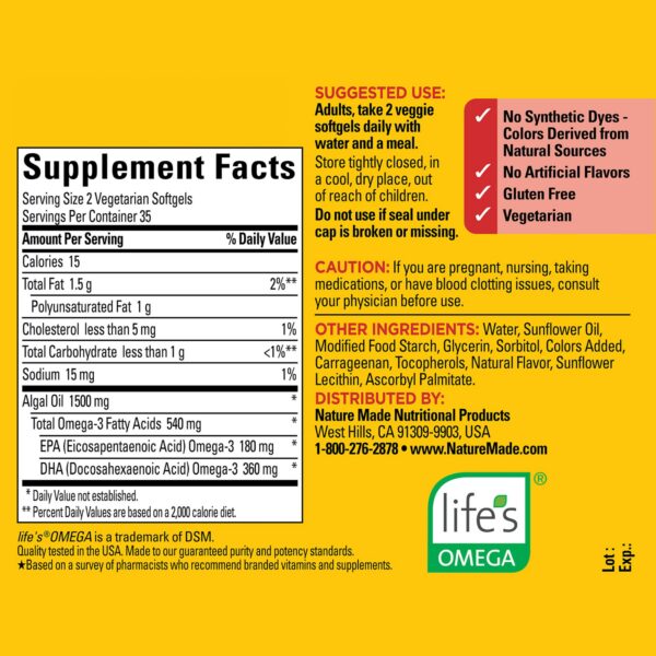 Etiqueta de ingredientes Algae Omega-3 540 mg