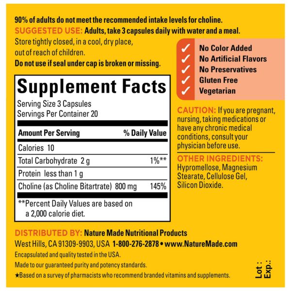 Nature Made Colina sin colorantes artificiales