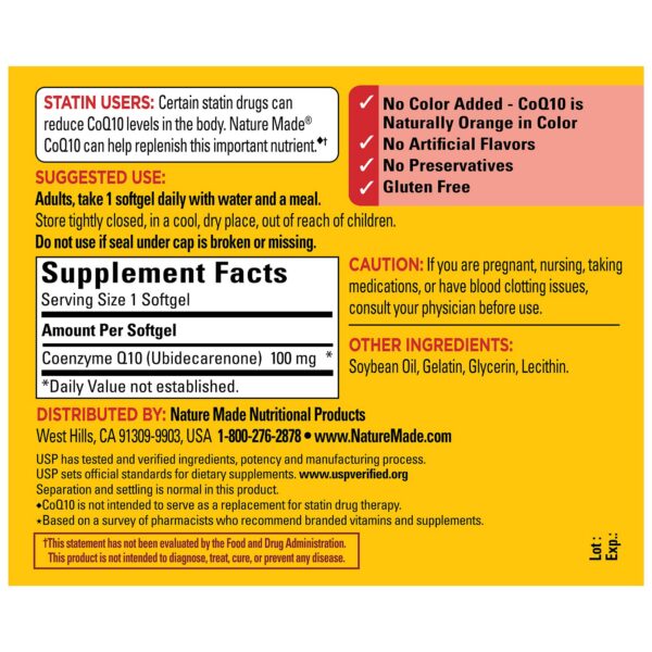 Etiqueta USP verificado en Nature Made CoQ10