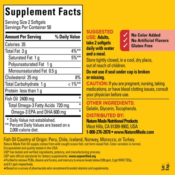 Caja y frasco Nature Made Fish Oil 1200 mg