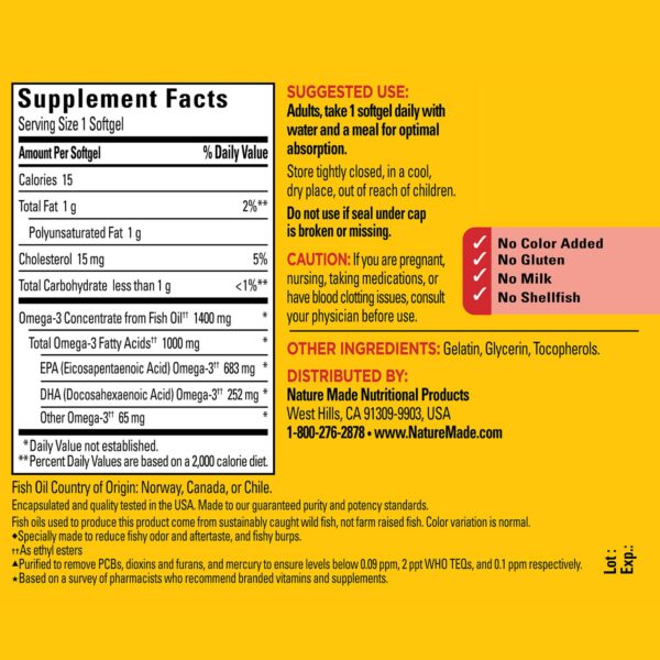 Version 1.0.0 Frasco Nature Made Omega-3 visto de costado