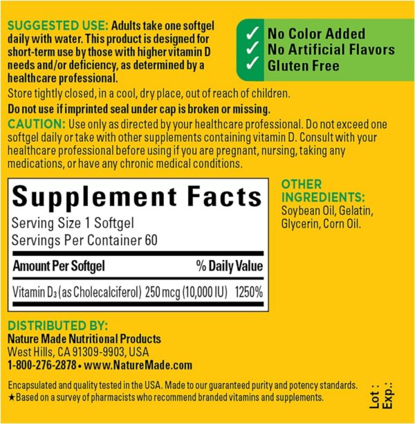 Frasco Nature Made D3 con etiqueta gluten free