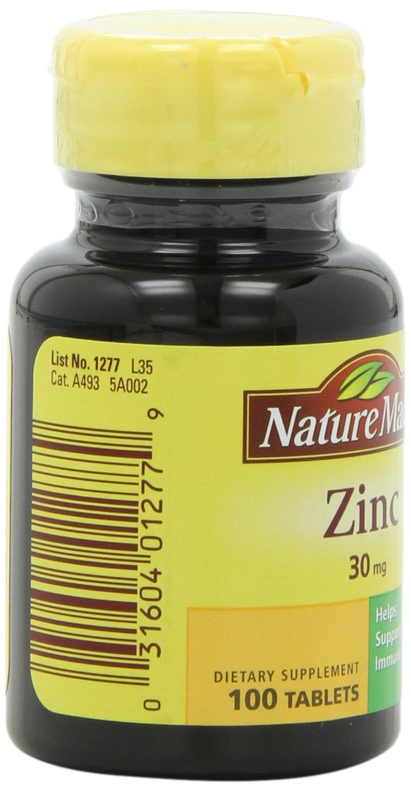 Tabla nutricional zinc Nature Made 30 mg