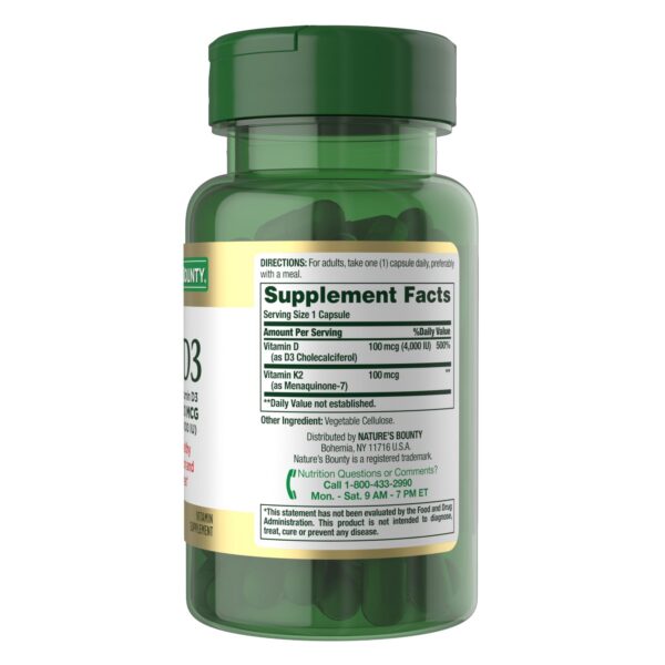 Suplemento vitamínico Nature's Bounty vitamina d3 y k2 respaldo calidad
