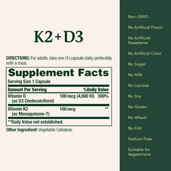 Caja Nature's Bounty vitamina d3 k2 60 cápsulas para adultos