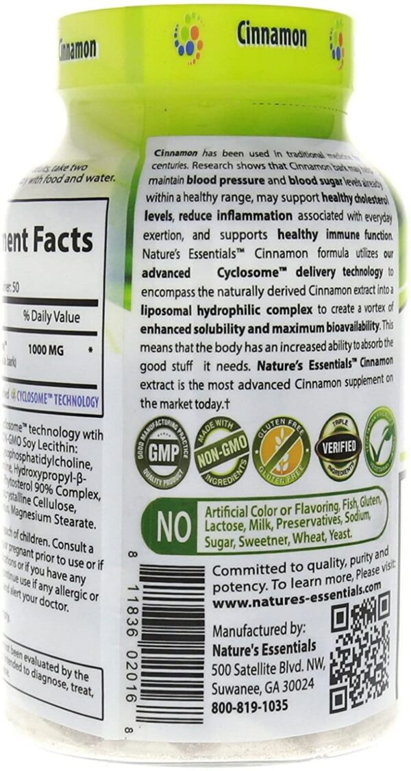 Ingredientes de canela Nature's Essentials con tecnología liposomal