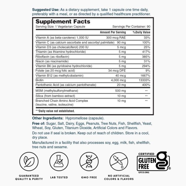 Nature's Lab suplemento para fortalecer cabello piel uñas 90 tabletas