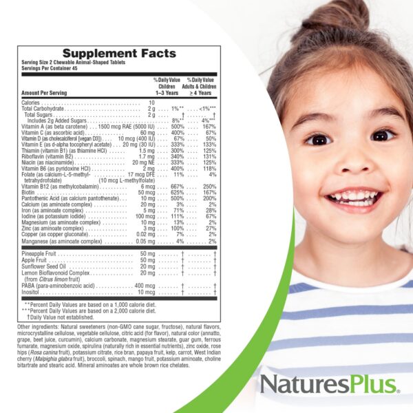 Natures Plus Animal Parade suplemento multivitamínico vegano niños