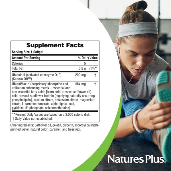 Caja y cápsulas de NaturesPlus Beyond CoQ10 ubiquinol