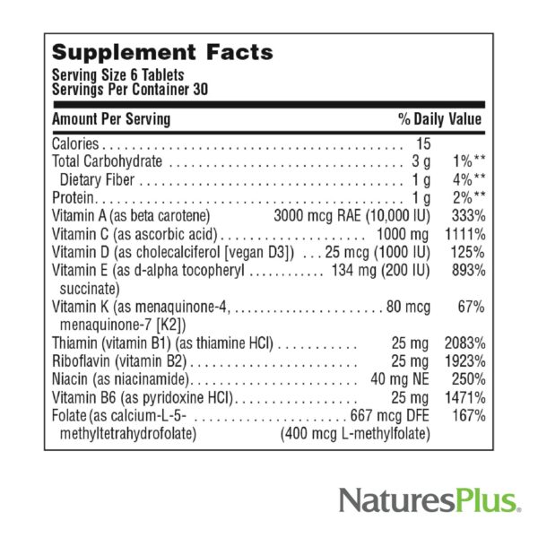 NaturesPlus Source of Life Mini-Tabs No Iron ingredientes