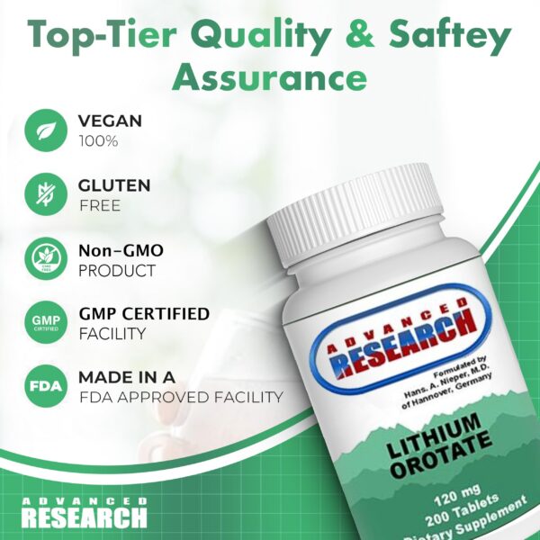 Primer plano del frasco Litio Orotato