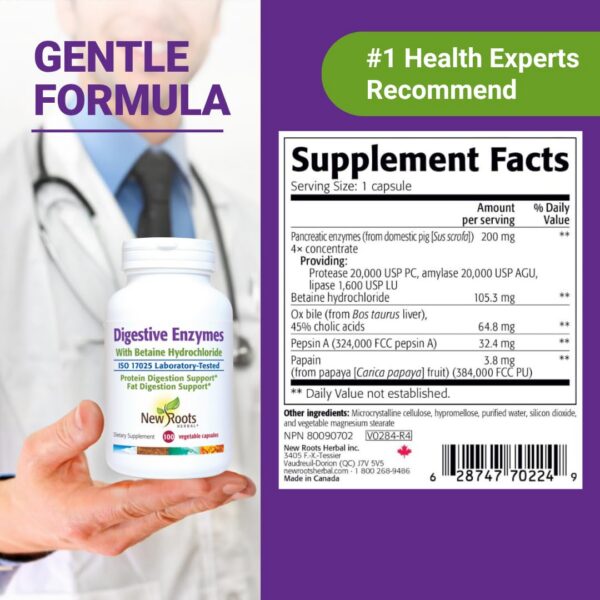 Envase y sello de seguridad de NEW ROOTS HERBAL Digestive Enzymes
