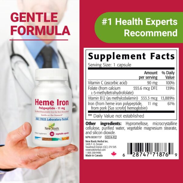 Frasco de hierro hemo sobre mesa