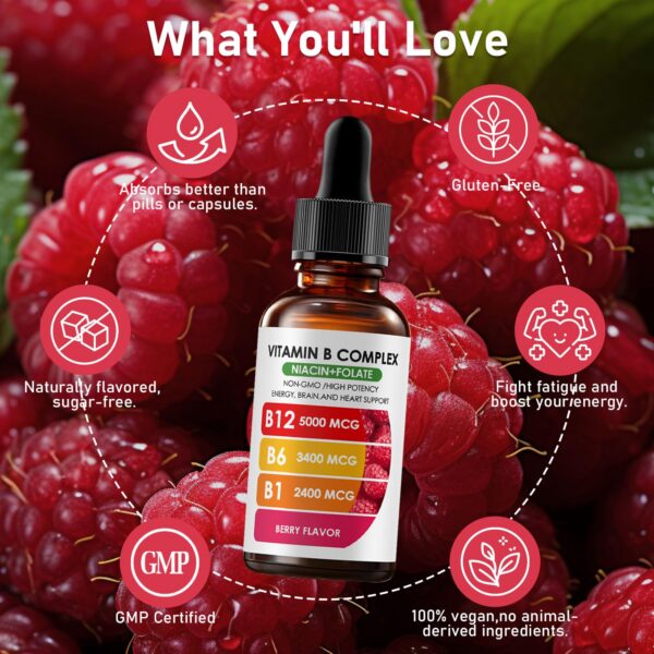 Frasco de gotas de vitamina B con etiqueta