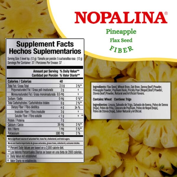 Nopalina detox colon fibra con ingredientes naturales sabor piña