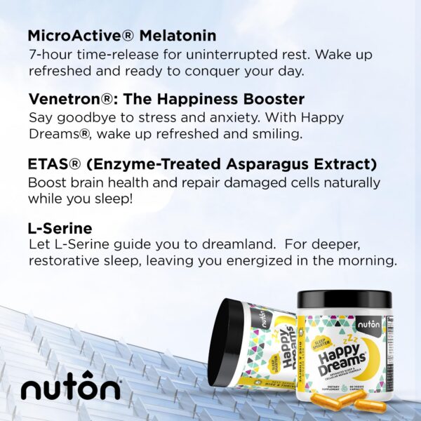 Visión lateral Nuton Happy Dreams suplemento sueño natural
