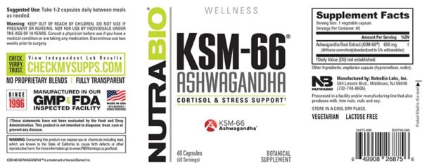 NutraBio Ashwagandha con garantía de satisfacción y uso premium