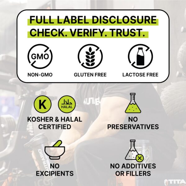 Frasco y etiqueta de NutraBio Creatine Monohydrate en polvo