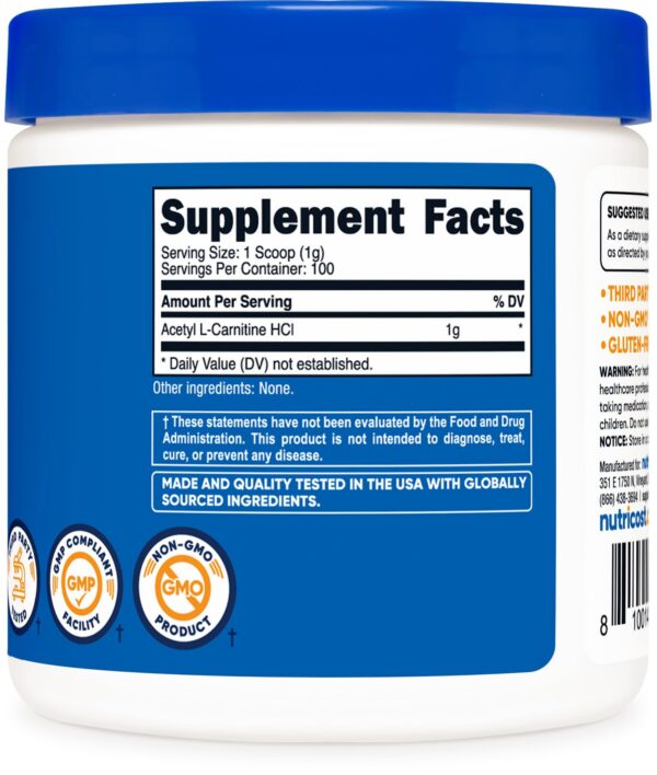 Version 1.0.0 Etiqueta del producto Nutricost acetil L-Carnitina