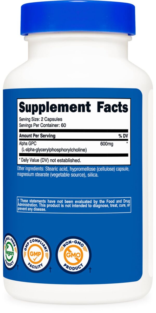 Cápsulas vegetarianas Alpha GPC Nutricost de cerca