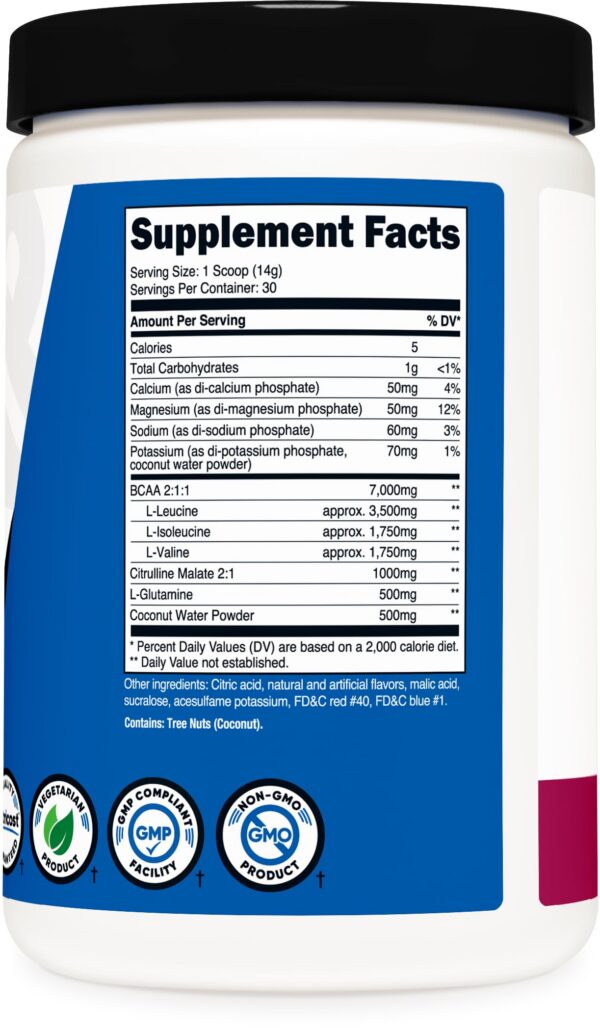 Frasco de Nutricost BCAA Active en fondo claro