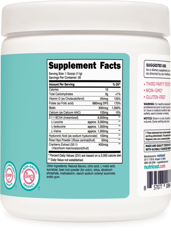 Version 1.0.0 Etiqueta frontal Nutricost BCAA para mujeres