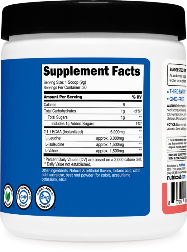 Etiqueta nutricional Nutricost BCAA sandía