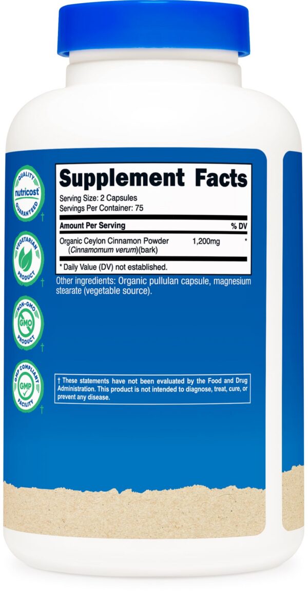 Nutricost canela orgánica alta potencia 1200mg por porción