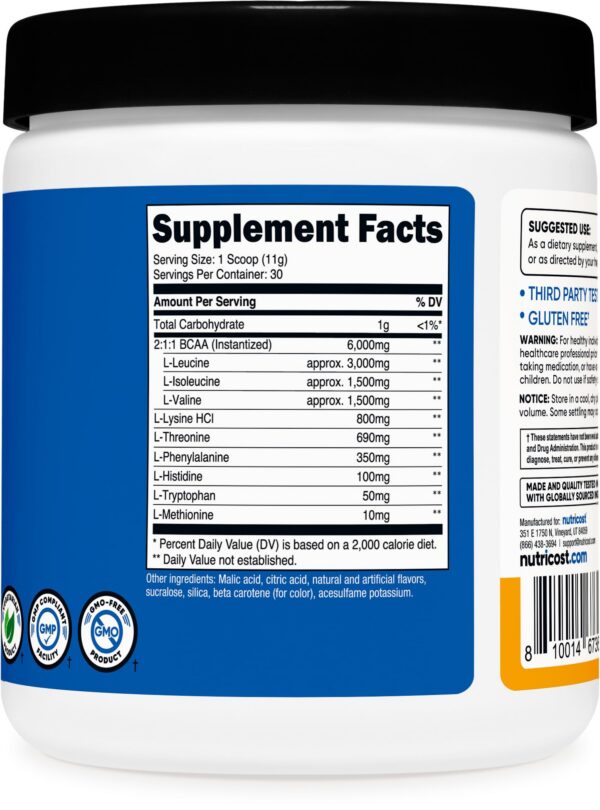 Frasco con tapa de Nutricost EAA Powder POG