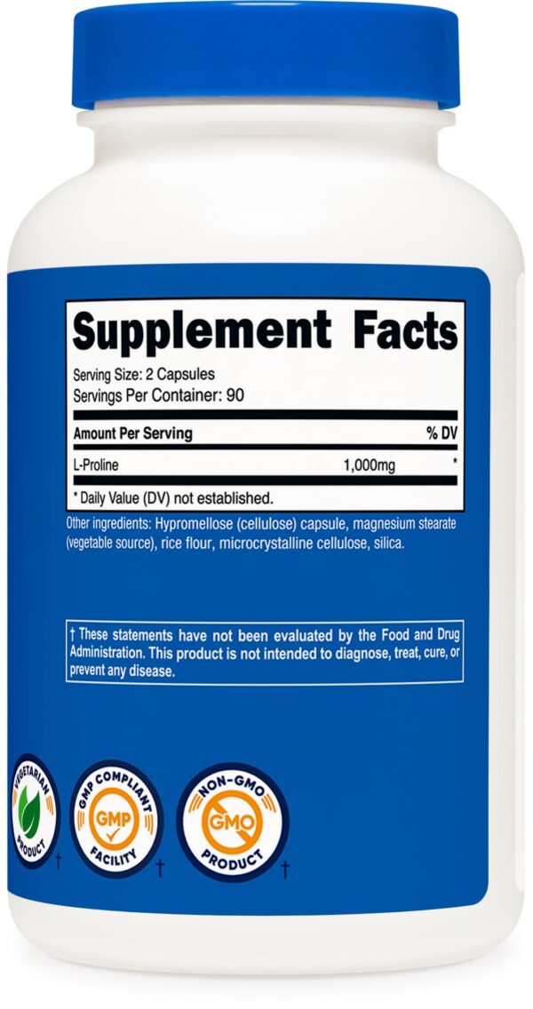 Frasco de Nutricost L-Proline 1000 mg con caja