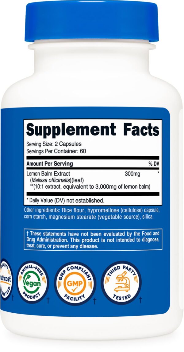 Información nutricional Nutricost Melissa Lemon Balm