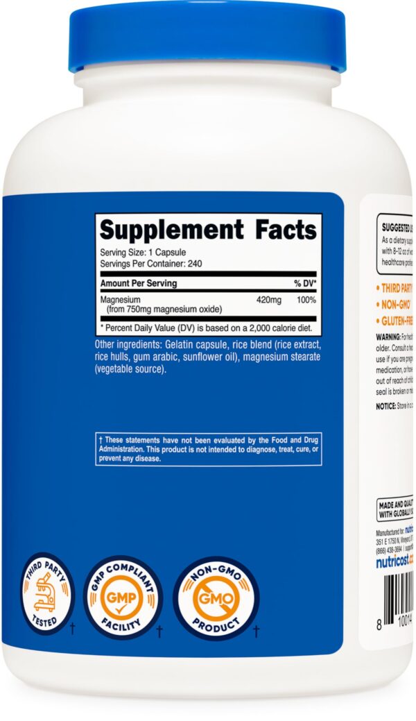Version 1.0.0 Frasco y cápsulas Nutricost Magnesio Óxido 750 mg