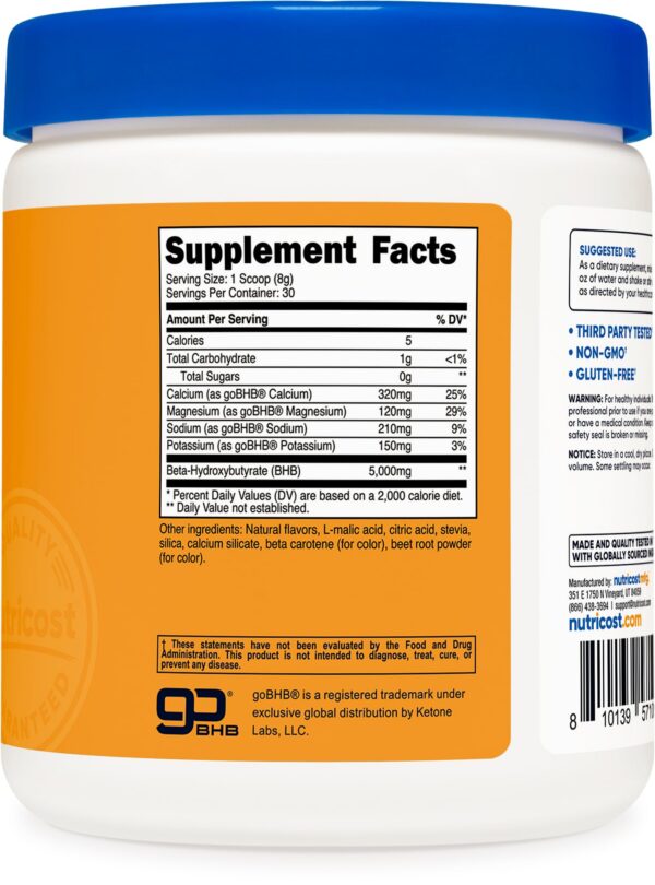 Presentación en polvo mezcla Nutricost BHB durazno mango