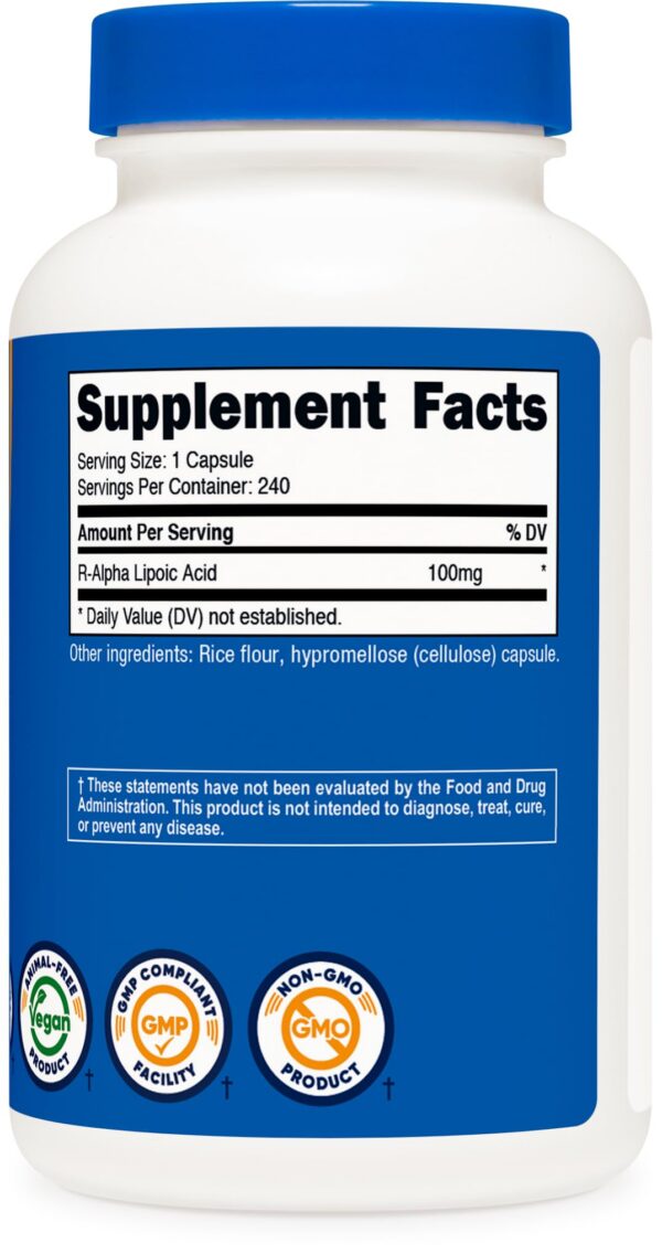 Version 1.0.0 Frasco Nutricost R-ALA 240 cápsulas