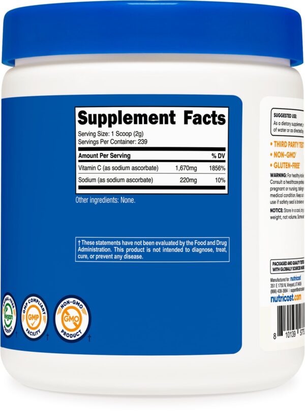 Version 1.0.0 Etiqueta del envase Nutricost Sodium Ascorbate Powder