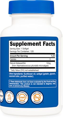 Nutricost suplemento astaxantina 12 mg en cápsulas suaves para antioxidante