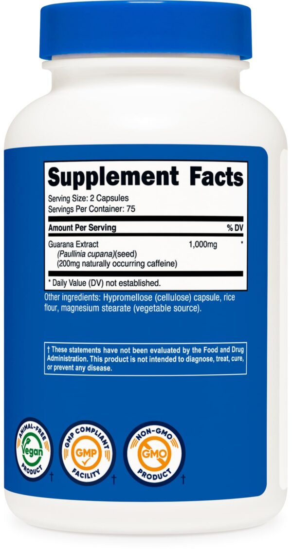 Nutricost suplemento de guaraná 1000mg 150 cápsulas vegetarianas