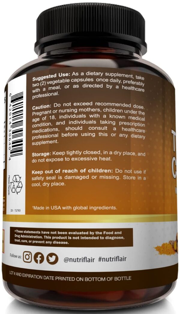 NutriFlair Turmeric Curcumin cápsulas extracto con BioPerine