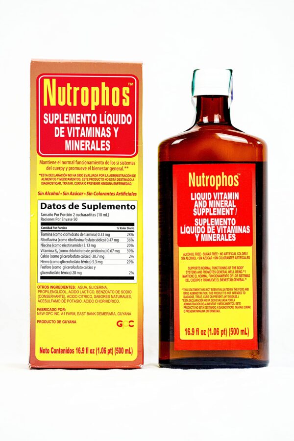 Frasco Nutrophos con etiqueta detallada