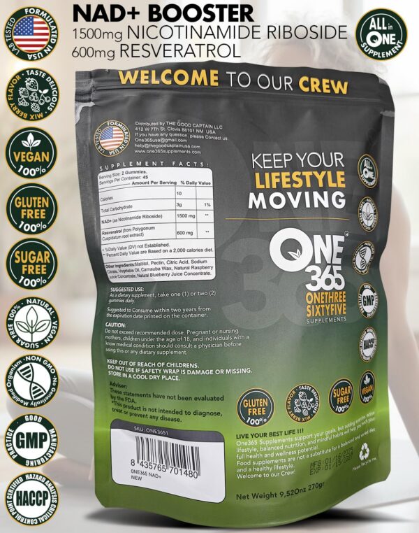 Frente de la etiqueta NAD Gummies 365
