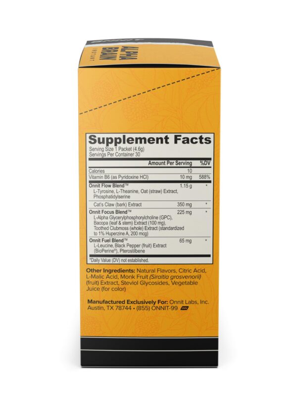 Vista lateral del empaque Alpha Brain Instant